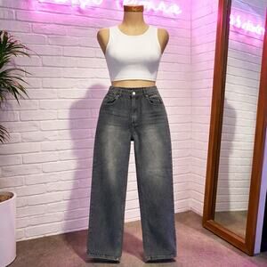 Myoursa Barrel Wide Leg Jeans Darted Baggy Boho Jeans Dark Grey Size Large